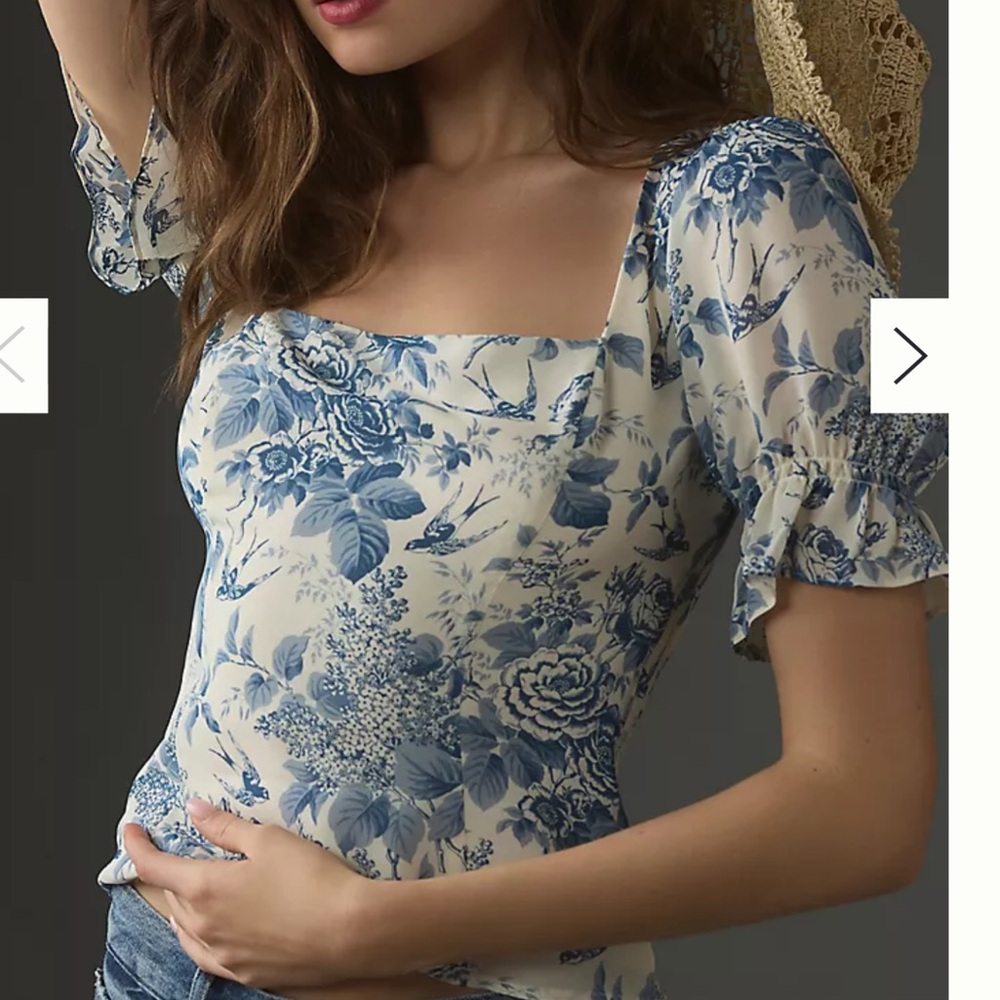 Reformation Blue and White Floral Blouse